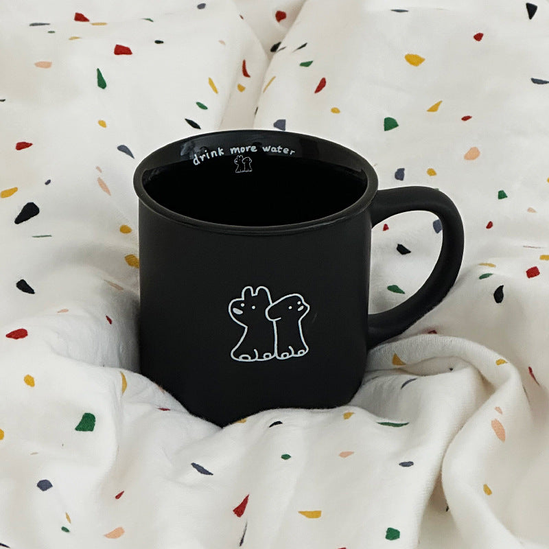 Matte Black and White Dog Mug - 320ml Coffee Cup for Couples