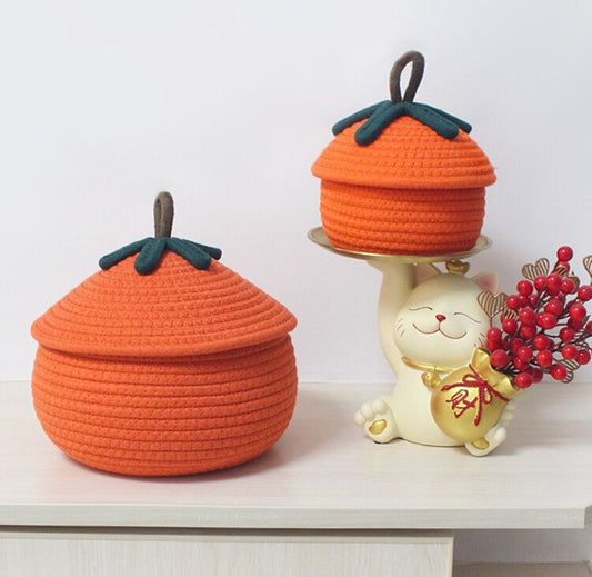 Halloween Pumpkin Woven Storage Basket - Desktop Organizer for Snacks, Makeup, and Miscellaneous Items