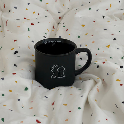 Matte Black and White Dog Mug - 320ml Coffee Cup for Couples