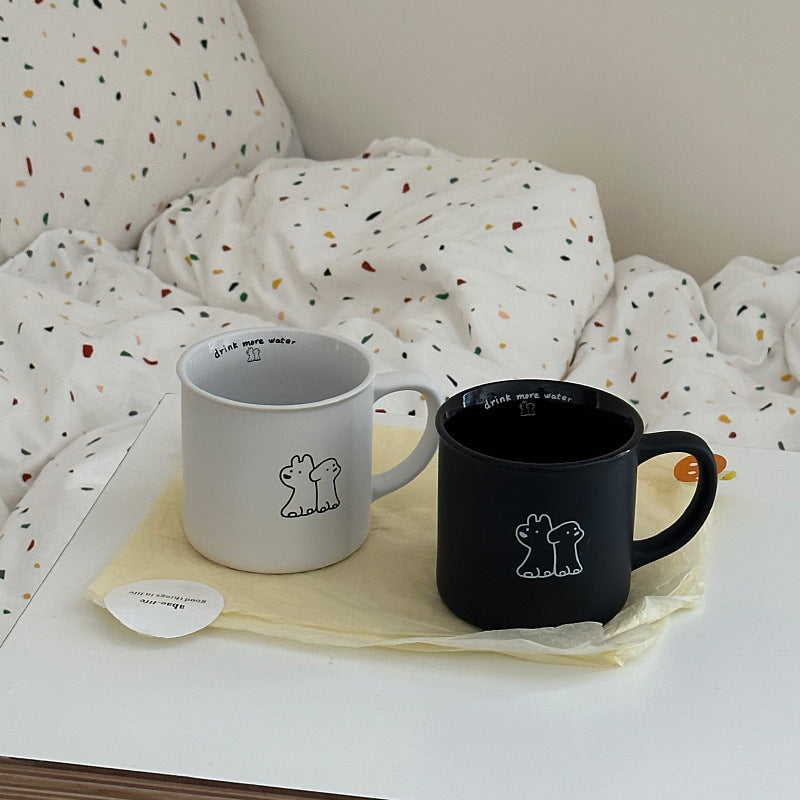 Matte Black and White Dog Mug - 320ml Coffee Cup for Couples