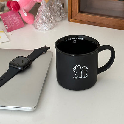 Matte Black and White Dog Mug - 320ml Coffee Cup for Couples