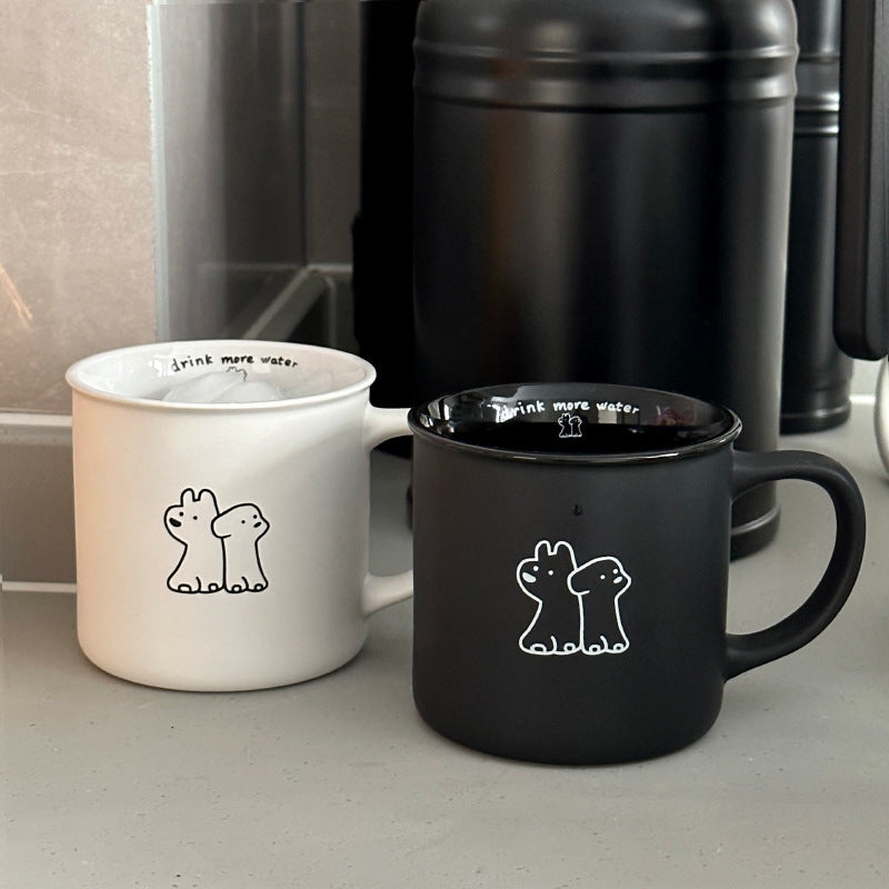 Matte Black and White Dog Mug - 320ml Coffee Cup for Couples