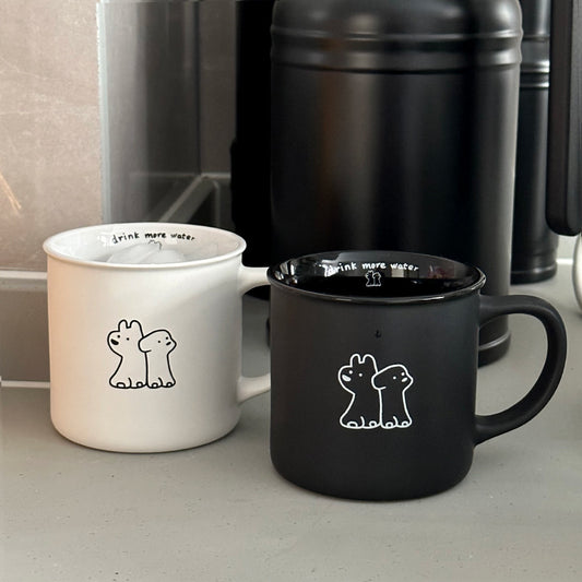 Matte Black and White Dog Mug - 320ml Coffee Cup for Couples