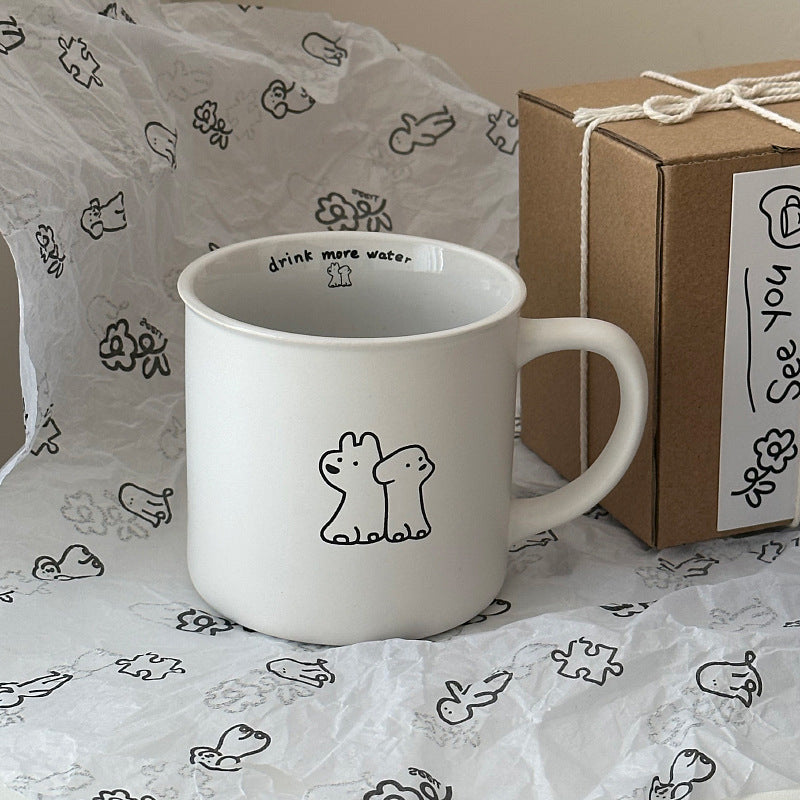 Matte Black and White Dog Mug - 320ml Coffee Cup for Couples