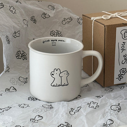 Matte Black and White Dog Mug - 320ml Coffee Cup for Couples