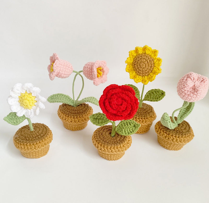 Handwoven Yarn Potted Plants - Car Decor and Artificial Flowers