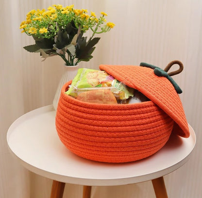 Halloween Pumpkin Woven Storage Basket - Desktop Organizer for Snacks, Makeup, and Miscellaneous Items