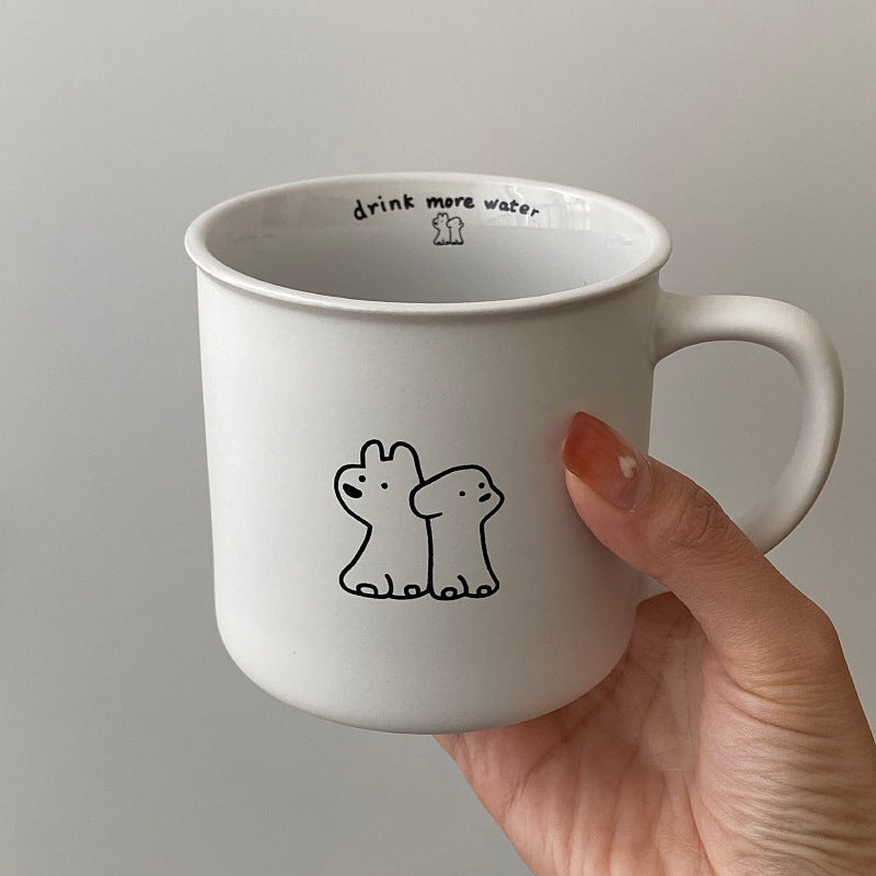 Matte Black and White Dog Mug - 320ml Coffee Cup for Couples