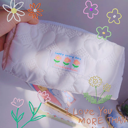 Cute Pillow Pencil Case - INS Style Embroidered Portable Makeup Bag