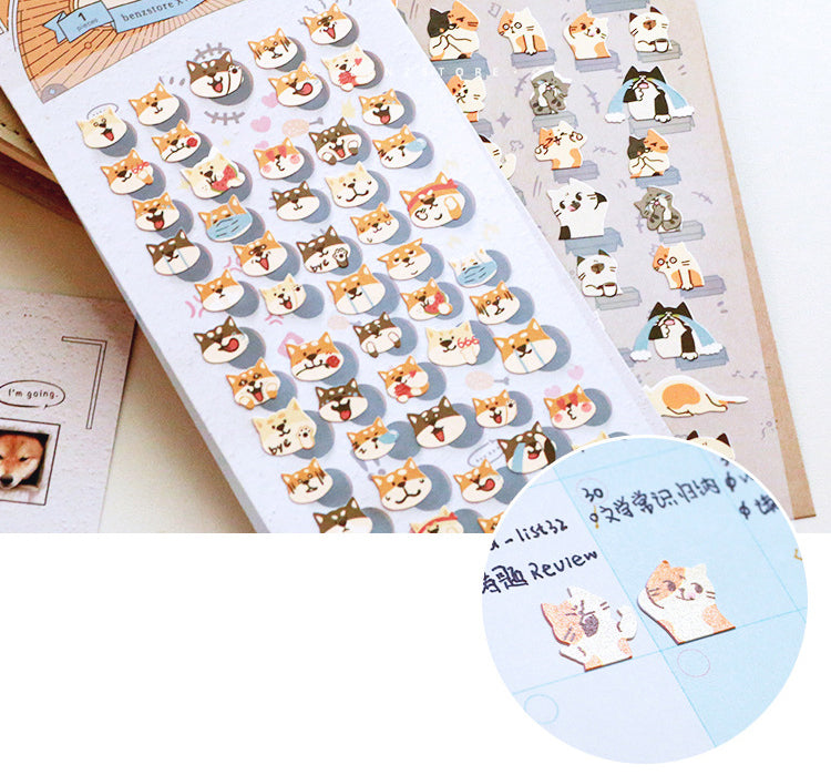 Cute Cat and Shiba Inu Emoji Stickers - Pearlized Decorative Planner Stickers