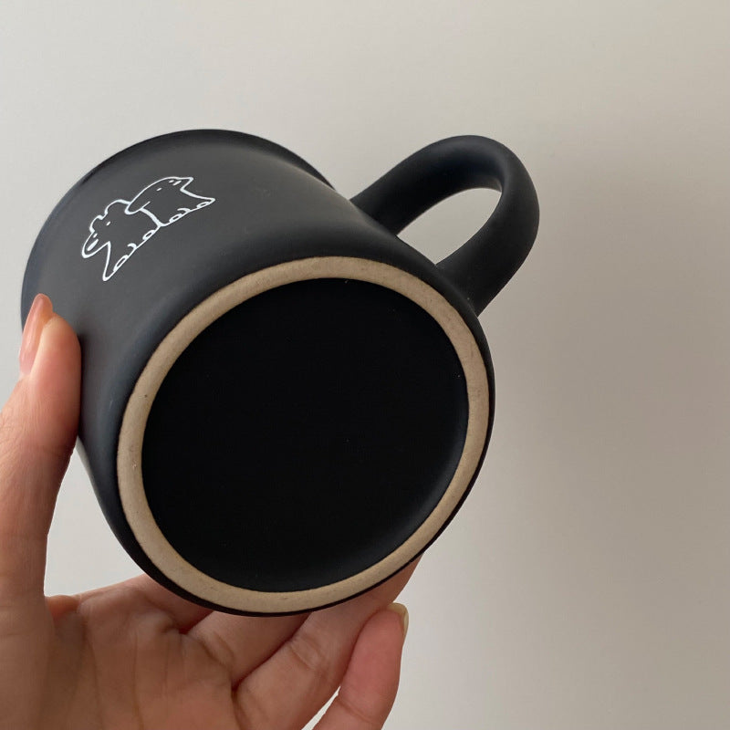 Matte Black and White Dog Mug - 320ml Coffee Cup for Couples