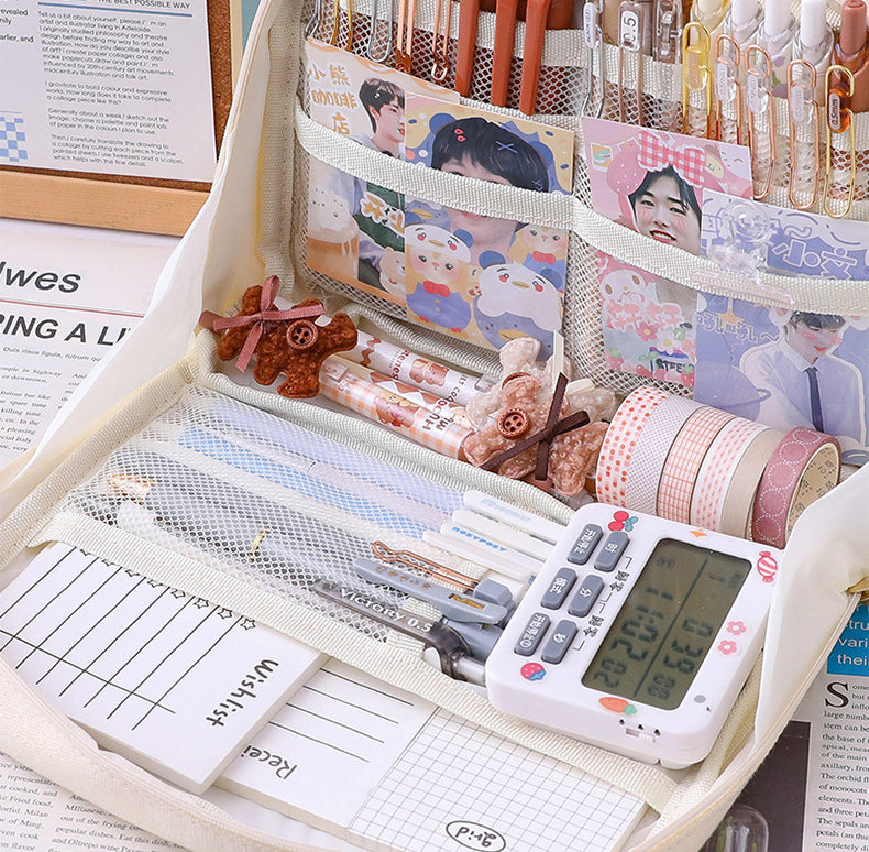 Large Capacity Canvas Pencil Case - INS Japanese Style Multi-Layered Pen Holder with High Visual Appeal