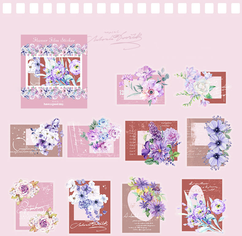 PET Sticker Pack - Floral Film Series, Irregular Flower Theme for Journaling