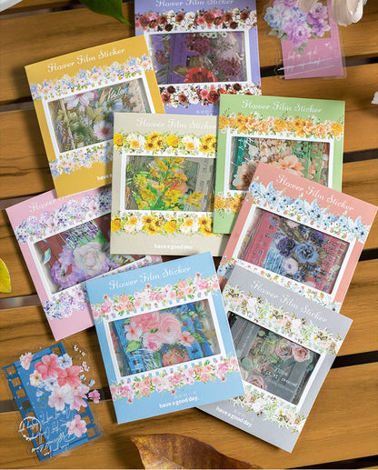 PET Sticker Pack - Floral Film Series, Irregular Flower Theme for Journaling