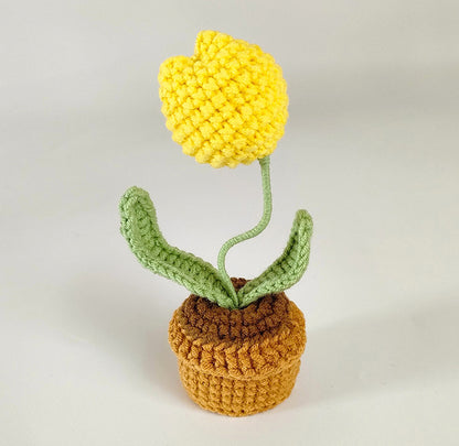 Handwoven Yarn Potted Plants - Car Decor and Artificial Flowers