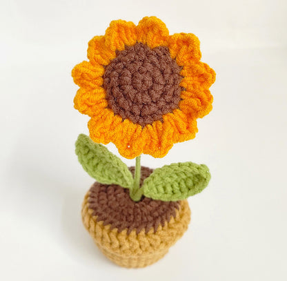 Handwoven Yarn Potted Plants - Car Decor and Artificial Flowers